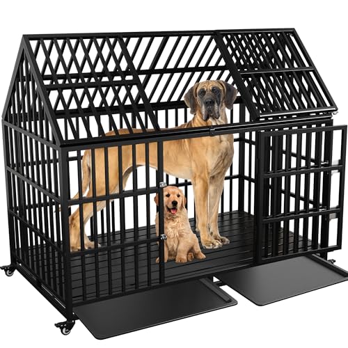 Robuste Hundekäfig, 137,2 cm, XL, großer Haustierkäfig, mit Dachoberseite, 2 Türen, abnehmbare Tabletts, abschließbare Räder, ausbruchsicher für große und extra große Hunde mit hoher Angst (schwarz, Robuste Hundekäfig, 137,2 cm, XL, großer Haustierkäfig, mit Dachoberseite, 2 Türen, abnehmbare Tabletts, abschließbare Räder, ausbruchsicher für große und extra große Hunde mit hoher Angst (schwarz, von AESOROMO