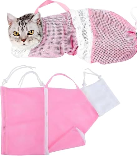 AESZITTEW Katzenbadetasche, verstellbare Hunde-Reinigungsnetztasche, Haustier-Duschnetztasche, Anti-Biss-Kratz-Fassungstasche zum Nageltrimmen (#1) von AESZITTEW