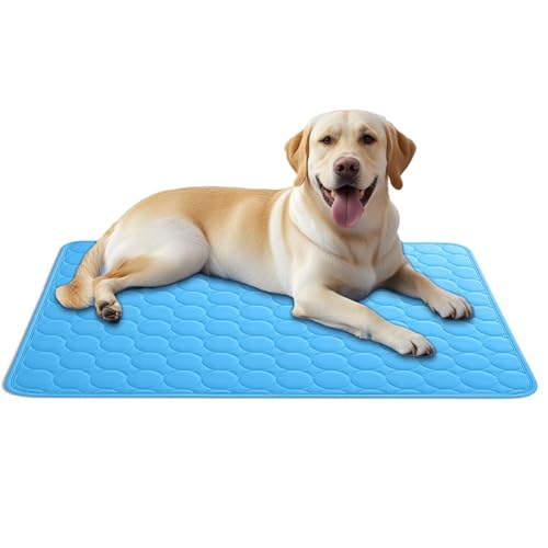 AEYAKA Kühlmatte für Hund Kühlkissen Haustier Trainingspads Waschbares Matte für Hunde und Katze, rutschfest & Vielseitig Einsetzbar für Zuhause, Unterwegs & im Auto Blau 100 x 70 cm von AEYAKA