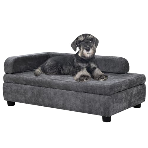 AFBKSS&BB Haustiersofa mit verstecktem Stauraum für Welpen und Katzen, Leinen-Stoff, Hundesofa, Katzen-Couch mit Holzrahmen (grau) von AFBKSS&BB