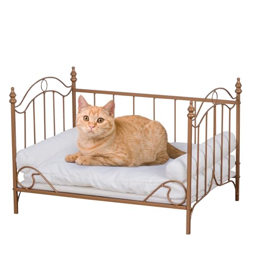 Hundebett Couch, Katzenbett, Metallrahmen, Haustiersofa, Haustierschlafbetten mit waschbarem Bezug, Min-Medium Hundesofa für Haustierruhe (Gold) von AFBKSS&BB