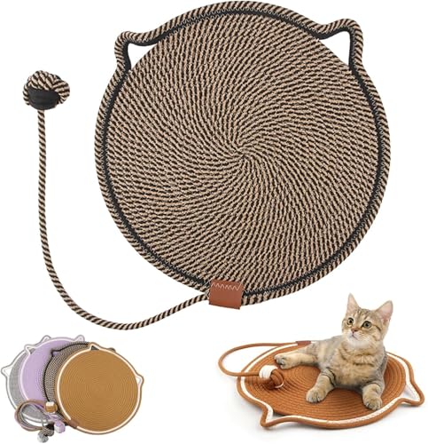 Pets Dual Scratching Pad - Cat Scratcher Mat,Scratching Pads for Indoor Cats,Cat Scratching mat Natural Cotton Rope Cat Scratching Pad,Large Size Cat Bed Cat Scratching Pad with Cat Toy (Black, 43cm) von AFGQIANG