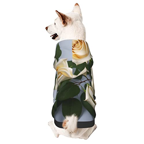 Hunde-Kapuzenpullover mit Blumenmuster, mit Mütze, weicher Mantel für kleine, mittelgroße und große Hunde, Weiß von AFINDI