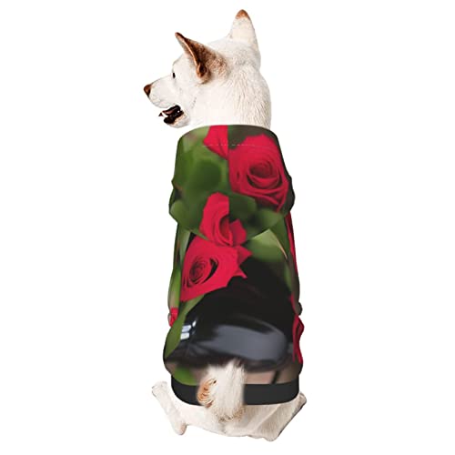 Hunde-Kapuzenpullover mit roten Rosen, Haustierkleidung mit Hut, weicher Mantel für kleine, mittelgroße und große Hunde von AFINDI