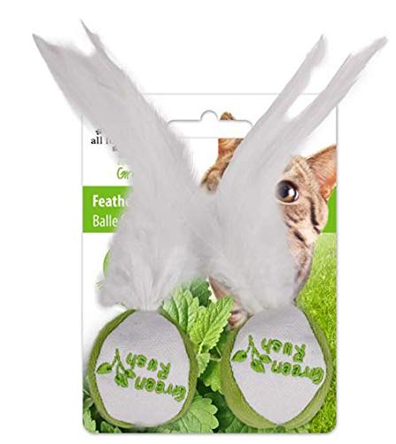 AFP AFPK02422 Katzenspielzeug Green Rush Feather Ball mit 12 g Katzenminze, 2 Stück, 2073548, Cranberry von ALL FOR PAWS