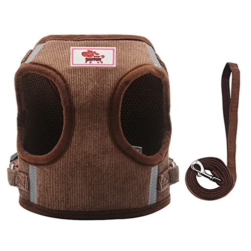 Sicherheitswesten Haustier Kabelbaum und Leine Set Katze Hund Gehen Atmungsaktive einstellbare reflektierende Cord Weste for Welpen Brustgurt Seil Pet Supplies Reflektierende Westen (Color : Brown, von AGBARR