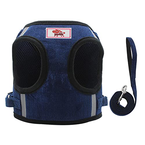 Sicherheitswesten Haustier Kabelbaum und Leine Set Katze Hund Gehen Atmungsaktive einstellbare reflektierende Cord Weste for Welpen Brustgurt Seil Pet Supplies Reflektierende Westen (Color : Dark blu von AGBARR