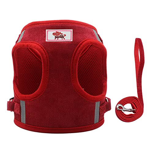 Sicherheitswesten Haustier Kabelbaum und Leine Set Katze Hund Gehen Atmungsaktive einstellbare reflektierende Cord Weste for Welpen Brustgurt Seil Pet Supplies Reflektierende Westen (Color : Red, SI von AGBARR