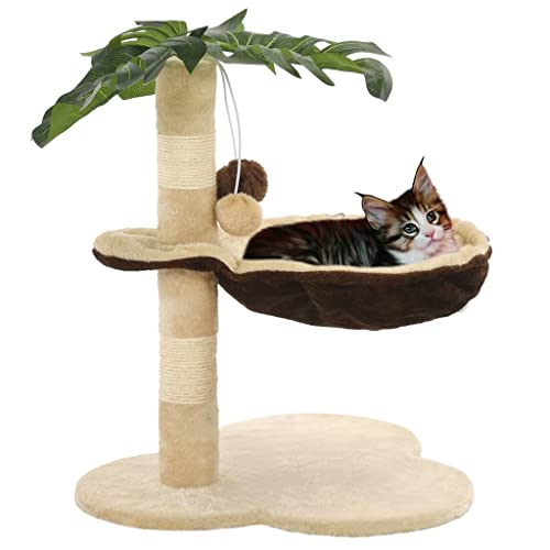 Tiere, Katzenbaum mit Sisal-Kratzbaum, 50 cm, Beige und Braun, Haustierbedarf, Katzenzubehör, Katzenmöbel von AGGEY
