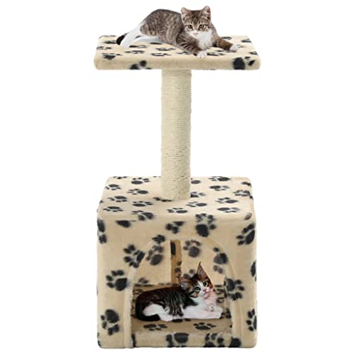 Tiere, Katzenbaum mit Sisal-Kratzbaum, 55 cm, Beige Pfotenabdruck, Haustierbedarf, Katzenzubehör, Katzenmöbel von AGGEY