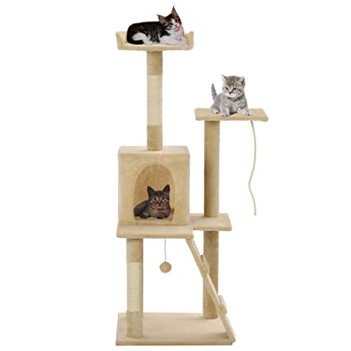 Tiere, Katzenbaum mit Sisal-Kratzstämmen, 120 cm, Beige, Haustierbedarf, Katzenzubehör, Katzenmöbel von AGGEY