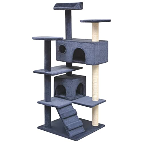 Tiere, Katzenbaum mit Sisal-Kratzstämmen, 125 cm, dunkelblau, Haustierbedarf, Katzenzubehör, Katzenmöbel von AGGEY
