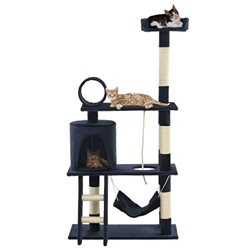 Tiere, Katzenbaum mit Sisal-Kratzstämmen, 140 cm, dunkelblau, Haustierbedarf, Katzenzubehör, Katzenmöbel von AGGEY