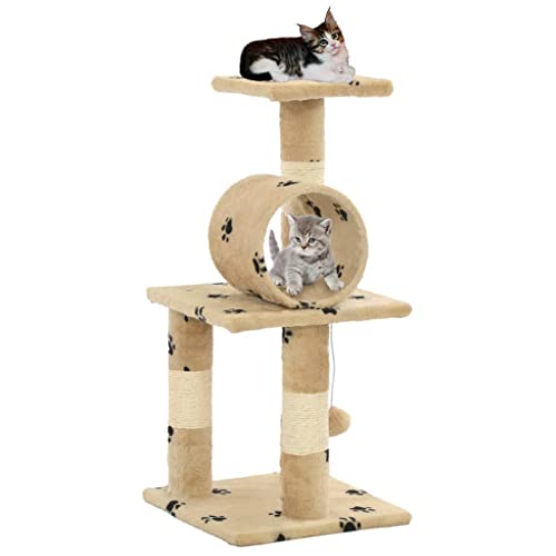 Tiere, Katzenbaum mit Sisal-Kratzstämmen, 65 cm, beige Pfotenabdrücke, Haustierbedarf, Katzenzubehör, Katzenmöbel von AGGEY
