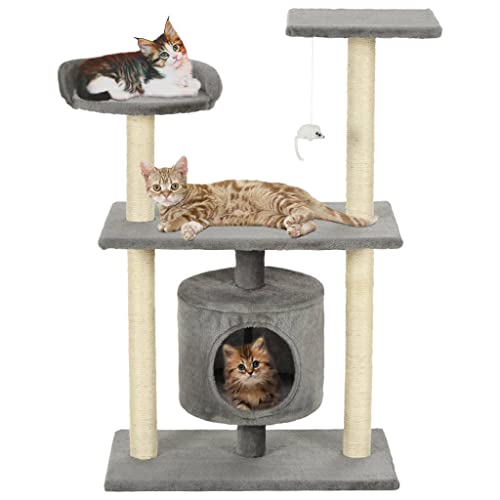 Tiere, Katzenbaum mit Sisal-Kratzstämmen, 95 cm, Grau, Haustierbedarf, Katzenzubehör, Katzenmöbel von AGGEY