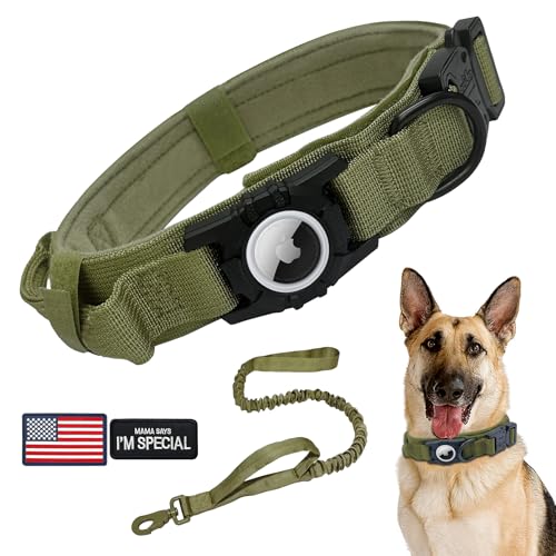 Taktisches AirTag-Hundehalsband-Leinen-Set, strapazierfähiges Hundehalsband, verstellbares GPS-Hundehalsband, kompatibel mit Apple AirTag, Hundehalsband mit AirTag-Halterung und Kontrollgriff für Taktisches AirTag-Hundehalsband-Leinen-Set, strapazierfähiges Hundehalsband, verstellbares GPS-Hundehalsband, kompatibel mit Apple AirTag, Hundehalsband mit AirTag-Halterung und Kontrollgriff für von AGPETS