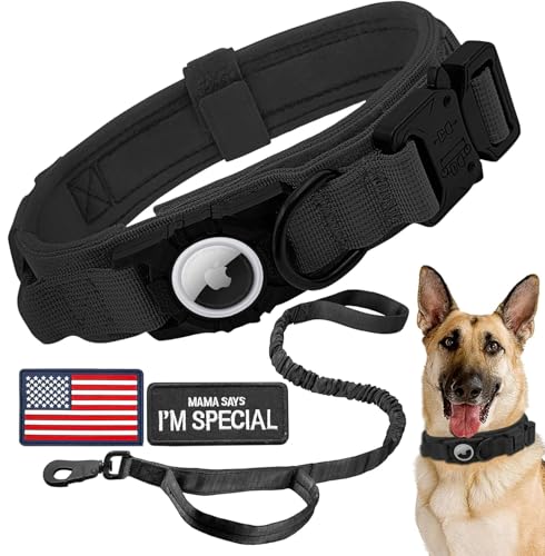 Taktisches AirTag Hundehalsband-Set [XL, schwarz], Militär-Hundehalsband mit Apple-AirTag-Halter und Griff, GPS-Hundehalsband für mittelgroße und große Hunde. von AGPETS