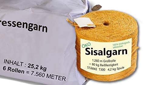 AGRI plus 6er-Pack = 7560 m Öko Sisal Bindegarn - Pressengarn/Erntegarn - Stärke 300 m/kg - Witterungsbeständige Gartenschnur - Bindeschnur von AGRI plus
