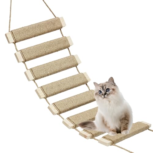 Multifunktionale Katzenleiter & Klettergerüst – DIY Holzbrücke mit Sisalseil für Indoor/Outdoor Katzen, Papageien und kleine Haustiere (Holzton, 50 cm) von AGRICUE