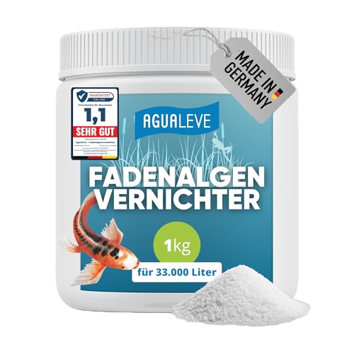 AGUALEVE® Fadenalgenvernichter 1kg *NEU* | extrem effektiv gegen Fadenalgen Dank innovativer Aktivsauerstoff-2.0-Formel | Fisch-, Garten- & Schwimmteiche | Made in Germany | für 33.000l Teichwasser von AGUALEVE