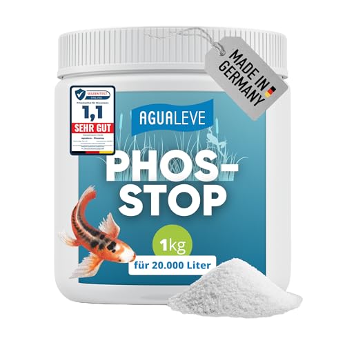 AGUALEVE® Phosstop 1kg *NEU* | bindet Phosphat extrem effektiv nach Algenbekämpfung & verhindert dadurch Neue Algen | für Fisch-, Garten- & Schwimmteiche | Made in Germany | für 20.000l Teichwasser von AGUALEVE