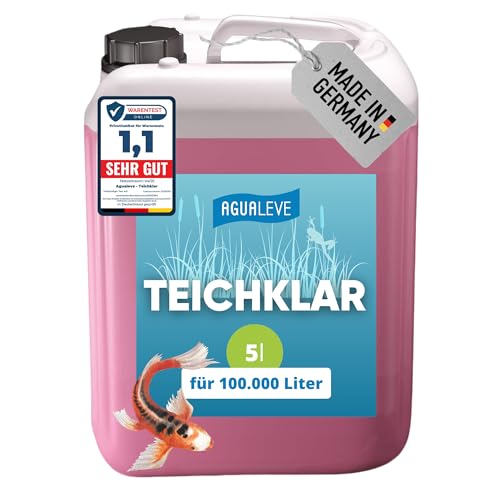 AGUALEVE® Teichklar 5l *NEU* | macht grünes Teichwasser wieder klar dank innovativer Kristallklar-2.0-Formel | für Fisch-, Garten- & Schwimmteiche | Qualität Made in Germany | für 100.000l Teichwasser von AGUALEVE