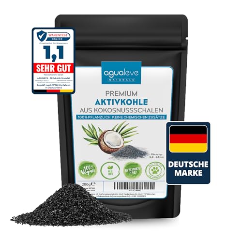 AGUALEVE® Premium Aktivkohle Granulat 200g aus Kokosnussschalen - Die Nr. 1 - Pflanzen, Katzenklo, Aquarium, & Co. - 100% natürlich, frei von chemischen Zusätzen und Bitumen - Körnung: 0,5-2,5mm AGUALEVE® Premium Aktivkohle Granulat 200g aus Kokosnussschalen - Die Nr. 1 - Pflanzen, Katzenklo, Aquarium, & Co. - 100% natürlich, frei von chemischen Zusätzen und Bitumen - Körnung: 0,5-2,5mm von AGUALEVE