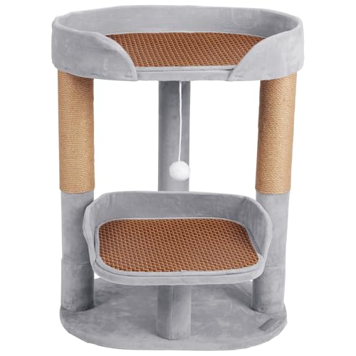 AGUPET Kitty Oasis Verstellbarer Mini-Katzenbaumturm mit Kratzstämmen, Plüsch-Sitzstangen und Spielzeugball, 60 cm, ideal für Munchkin und Kätzchen von AGUPET