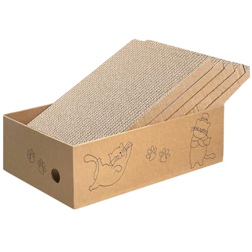 AGYM Katzenkratzer Kartonbox für Indoor-Katzen 5 Packungen in 1, Katzenkratzunterlage Kartonbox für Indoor-Katzen und Kätzchen, Große Größe Katzenkratzpad Board Einfach für Katzen zu Kratzen von AGYM
