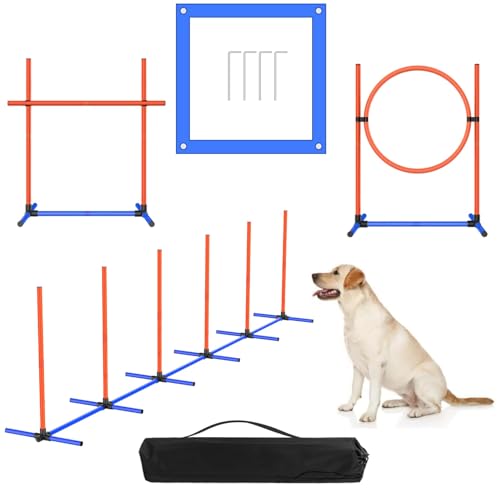 AHAILUOO Agility-Trainingsgeräte für Haustiere, verstellbarer Hundesprung, Webstangen und Pausenbox, mit unabhängiger Verpackung, 4 Sets, 4 Sets von AHAILUOO