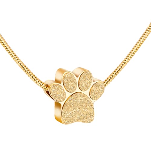 AHANDMAKER Urnen-Halskette Mit Pfotenabdruck Für Asche, Halskette Haustier-Einäscherungsschmuck Für Asche, Haustierurnen Für Hunde Und Katzen. Haustierasche als Andenken, Golden von AHANDMAKER