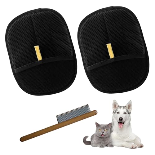 AHEJIOO 3 Stück Tierhaarentfernungshandschuh Set, 2025 New Pet Hair Remover Glove, mit 2 Fellmagnet Handschuh und Bürste, Wiederverwendbare Antistatische Handschuhe Doppelseitige für Katzen & Hunde von AHEJIOO
