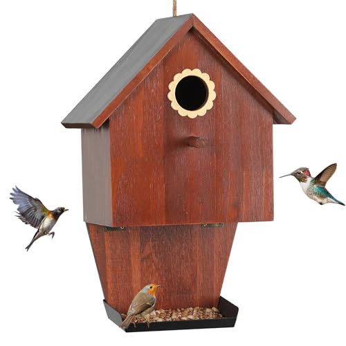 AHUONEL Vogelhäuser für draußen hängend Vogelfutterspender Garten Wildvogel-Futterspender für draußen Holz Vogelhaus für Bluebird Finken Kardinal Kolibris Küken Zaunkönig Geschenk für Vogelliebhaber AHUONEL Vogelhäuser für draußen hängend Vogelfutterspender Garten Wildvogel-Futterspender für draußen Holz Vogelhaus für Bluebird Finken Kardinal Kolibris Küken Zaunkönig Geschenk für Vogelliebhaber von AHUONEL