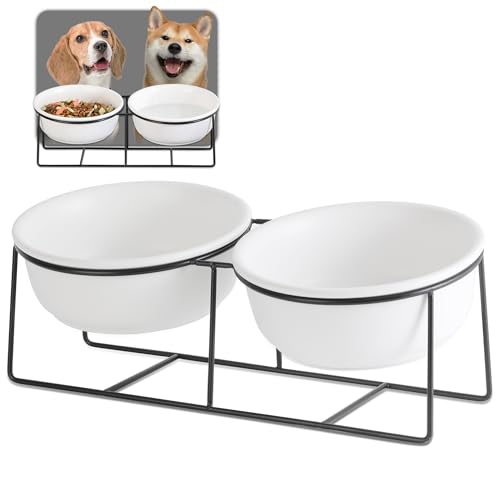 Hundenapf Keramik - Futternapf Hund Katzennapf - Futterstation Hund Katzen Erhöht mit Ständer - Doppel Fressnapf Wasser Futter Napf für Große Katzen und Mittelgroße Hunde - 850 ml × 2 Hundenapf Keramik - Futternapf Hund Katzennapf - Futterstation Hund Katzen Erhöht mit Ständer - Doppel Fressnapf Wasser Futter Napf für Große Katzen und Mittelgroße Hunde - 850 ml × 2 von AHX