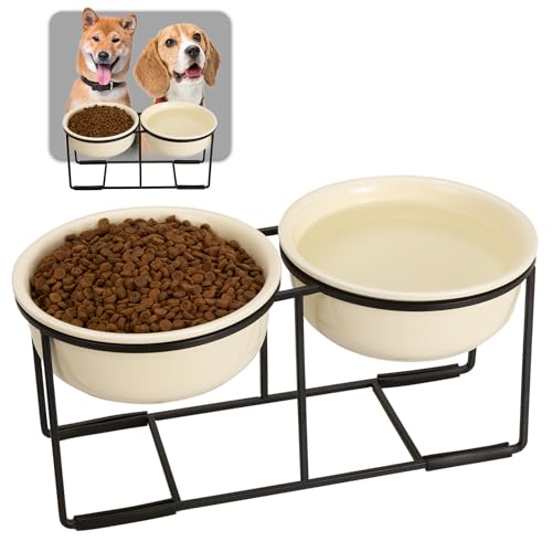 Hundenapf Set Erhöht Hundenäpfe Keramik - Fressnapf Hund 2er Set mit Rutschfestem Metallständer - Doppelnapf Hund für Futter und Wasser - Ideal für Kleine und Mittelgroße Hunde - 2 x 800 ml - Beige Hundenapf Set Erhöht Hundenäpfe Keramik - Fressnapf Hund 2er Set mit Rutschfestem Metallständer - Doppelnapf Hund für Futter und Wasser - Ideal für Kleine und Mittelgroße Hunde - 2 x 800 ml - Beige von AHX