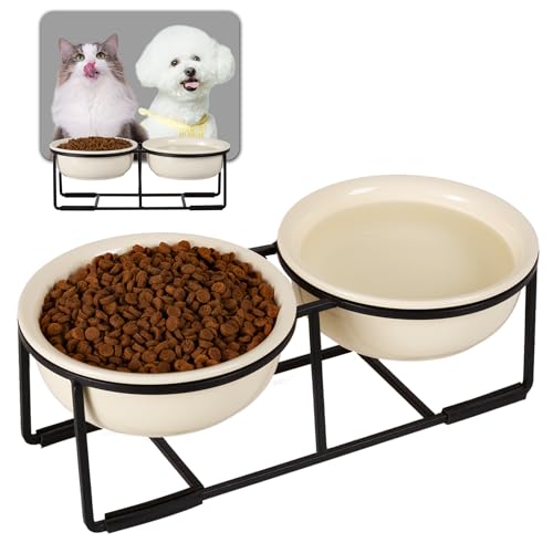 Hundenapf Set Erhöht Hundenäpfe Keramik - Futternapf Hund 2er Set mit Rutschfestem Metallständer - Futterstation Hund für Futter und Wasser - Doppelnapf für Welpen und Katzen - 2 x 400 ml - Beige Hundenapf Set Erhöht Hundenäpfe Keramik - Futternapf Hund 2er Set mit Rutschfestem Metallständer - Futterstation Hund für Futter und Wasser - Doppelnapf für Welpen und Katzen - 2 x 400 ml - Beige von AHX