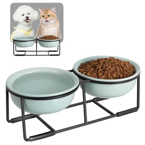 Hundenapf Set Erhöht Hundenäpfe Keramik - Futternapf Hund 2er Set mit Rutschfestem Metallständer - Futterstation Hund für Futter und Wasser - Doppelnapf für Welpen und Katzen - 2 x 400 ml - grün Hundenapf Set Erhöht Hundenäpfe Keramik - Futternapf Hund 2er Set mit Rutschfestem Metallständer - Futterstation Hund für Futter und Wasser - Doppelnapf für Welpen und Katzen - 2 x 400 ml - grün von AHX