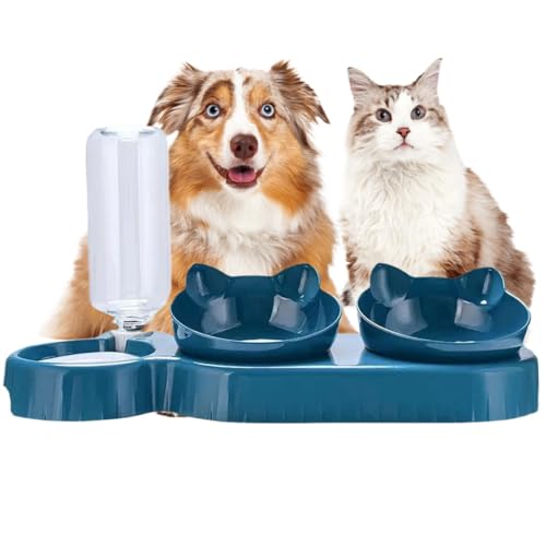 3 In 1 Katzennapf,Katzenfutter Und Wassernapf Set Mit Wasserspender,Katze Futternapf Und Wassernapf Set 15° Geneigte Haustier Erhöhte DREI Schalen Für Indoor-Katzen,Kleine Oder Mittelgroße Hunde(A) von AHYBE