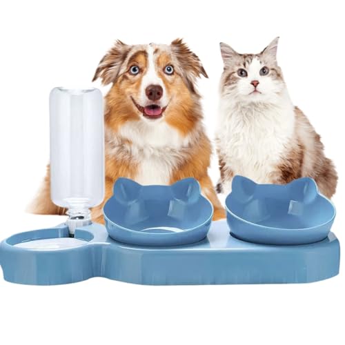 3 In 1 Katzennapf,Katzenfutter Und Wassernapf Set Mit Wasserspender,Katze Futternapf Und Wassernapf Set 15° Geneigte Haustier Erhöhte DREI Schalen Für Indoor-Katzen,Kleine Oder Mittelgroße Hunde(C) von AHYBE
