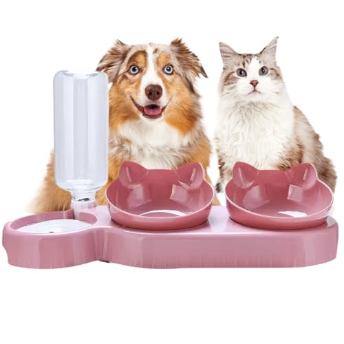 3 In 1 Katzennapf,Katzenfutter Und Wassernapf Set Mit Wasserspender,Katze Futternapf Und Wassernapf Set 15° Geneigte Haustier Erhöhte DREI Schalen Für Indoor-Katzen,Kleine Oder Mittelgroße Hunde(D) von AHYBE