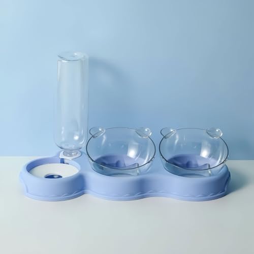 3-in-1 Katze Futternapf Und Wassernapf Set，Katzennapf, 15° Neigbar Mit Automatischer Wasserflasche, Gekippter Erhöhter Wassernapf Für Kleine Und Mittelgroße Hunde Und Katze(B) von AHYBE