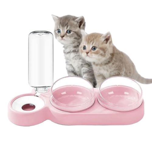 Katzennapf Doppelkatzen-Schalen Und Futterschalen，3-in-1 Katze Futternapf Und Wassernapf Set,15° Neigbar Mit Automatischer Wasserflasche Für Kleine Und Mittelgroße Hunde Und Katze(D) von AHYBE