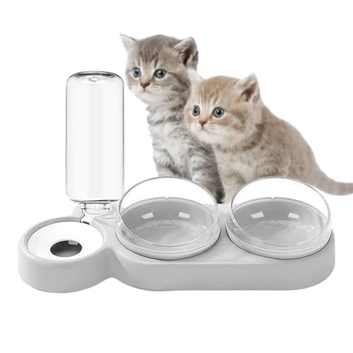 Katzennapf Doppelkatzen-Schalen Und Futterschalen，3-in-1 Katze Futternapf Und Wassernapf Set,15° Neigbar Mit Automatischer Wasserflasche Für Kleine Und Mittelgroße Hunde Und Katze(F) von AHYBE
