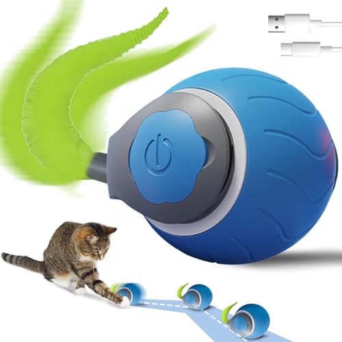 AHYDFSR Interaktives Katzenspielzeug Ball, 360° Rolling Intelligentes Katzenspielzeug Wiederaufladbar über USB, Bewegliches Spielball für Katzen und Hunde Innenbereich (Blau) von AHYDFSR