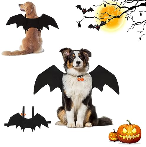 Fledermausflügel Hund, Halloween kostüm Hunde groß,Haustier Hund Fledermaus, Haustier Fledermausflügel mit 2Pcs Pumpkin Bell, Halloween Hunde Katze Fledermaus Kostüm, Haustiere Cosplay-Kostüm(L) von AHYDFSR