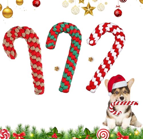 Weihnachts Zuckerstange Seil, Hunde Kauspielzeug, 3 Stück Hundespielzeug, Weihnachten Geschenk, Seil Baumwolle, Interaktives Spielseil für Zahnreinigung von AHYDFSR