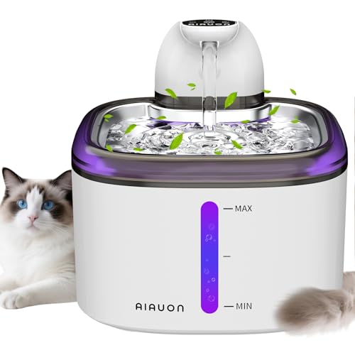 AIAUON Katzen Wasserbrunnen, Kabelloser Haustierbrunnen Batteriebetrieben, 3,5L/3,345.2 g Dockstream Automatischer Hundewasserspender zum Trinken mit Tierhaarentferner (Translucent Tea) von AIAUON