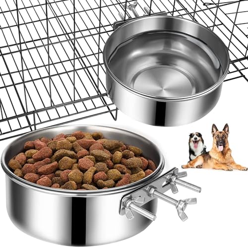 AIDIRui Hundenäpfe 2er-Pack, Edelstahl-Hundefutternapf und Wassernapf, Hängende Hundenäpfe für Käfigkäfige, Hundehütten, Auslaufsicher, Einfach zu Bedienen, Silber von AIDIRui