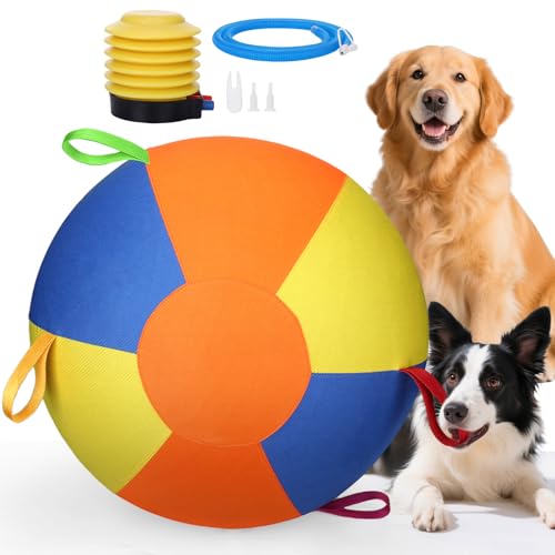 AIERSA Herding Ball für Hunde, Collie-Ball mit Griffen zum Spielen im Freien, Unzerstörbare Trainingsspielzeugbälle für Australian Shepherd, Interaktive Spielzeugbälle für mittelgroße und große Hunde von AIERSA
