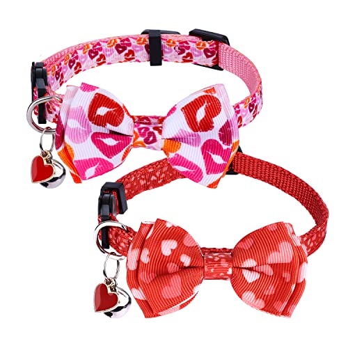 2 Stück Katzenhalsband zum Valentinstag, Rot und Rosa Katzenhalsband Breakaway mit Glöckchen Fliege Liebesherz Verstellbares Katzenhalsband für Kätzchen Welpen 2 Stück Katzenhalsband zum Valentinstag, Rot und Rosa Katzenhalsband Breakaway mit Glöckchen Fliege Liebesherz Verstellbares Katzenhalsband für Kätzchen Welpen von AIEX
